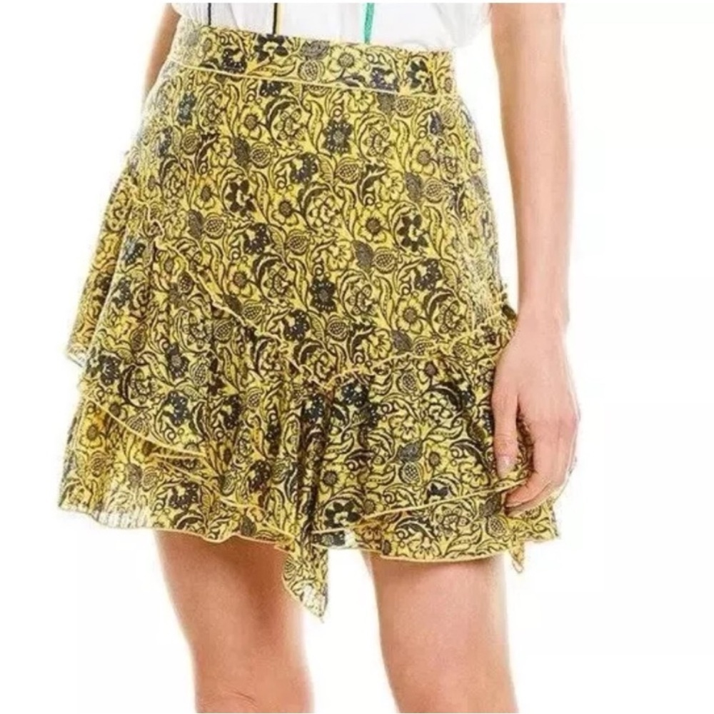 NWT Derek Lam 10 Crosby Floral Tiered Asymmetric Mini Skirt Marigold Yellow 6